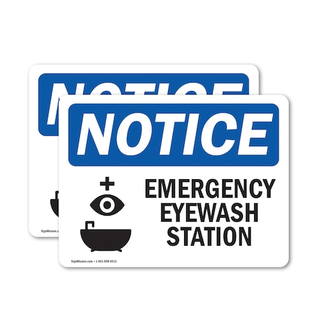 Signmission Emergency Eyewash Station Sign With Symbol, 10 in W x Rectangle, Vinyl Decal OS-2PACK-NS-D-710-L-11832